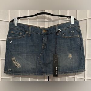 BEBE Tara Mini Denim Skirt with Stud Detail Size 30 NWT
